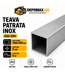 Teava patrata inox AISI 304, 100 x 100 x 5 mm, 6 metri Teava patrata inox AISI 304, 100 x 100 x 5 mm, 6 metri